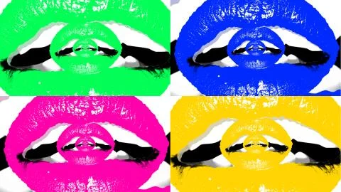 A fantasy 3d illustration of four appealing female mouths with plump lips and Stock Illustration