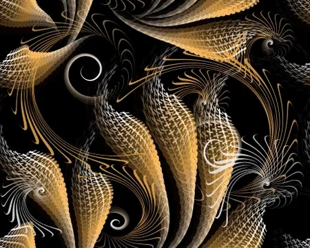 Fantasy 3d seamless pattern. Abstract futuristic floral background. Repeat ge 스톡 일러스트