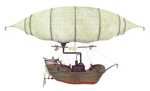 Fantasy airship isolated on white background Stock Illustration