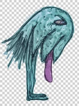 Fantasy alien bird isolated hand drawn illustration Stock Illustration