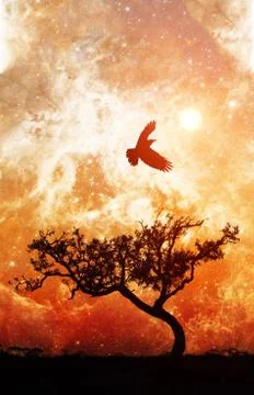 Fantasy alien landscape with lone tree Foto stock