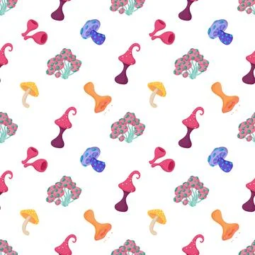 Fantasy alien mushroom seamless pattern for fabric Stock Illustration