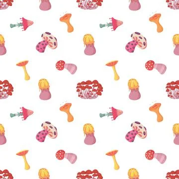 Fantasy alien mushroom seamless pattern for fabric Stock Illustration