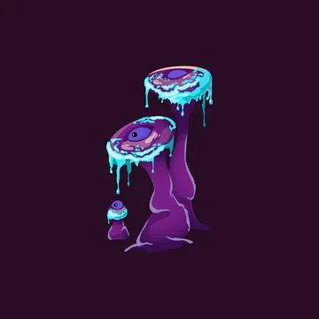 Fantasy alien or magic mushroom flat cartoon vector illustration isolated. イラスト素材