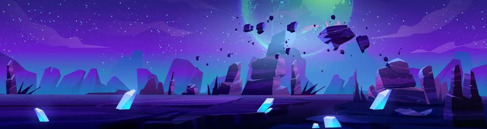 Fantasy alien planet landscape, space game vector Stock Illustration