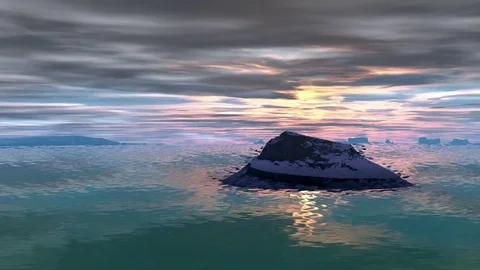 Fantasy alien planet. Mountain, lake and sunrise. Animation Stock Footage 71389672