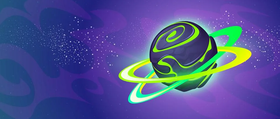 Fantasy alien planet with rings in outer space Stock Illustration