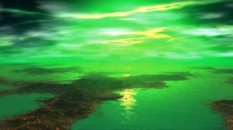 Fantasy alien planet. Rocks and lake Stock Footage 49152331