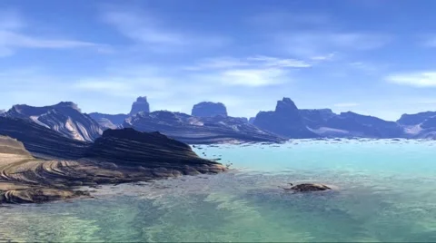 Fantasy alien planet. Rocks and lake Stock Footage 49152381