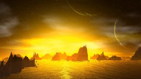 Fantasy alien planet. Rocks and  moon Stock Footage 49152459