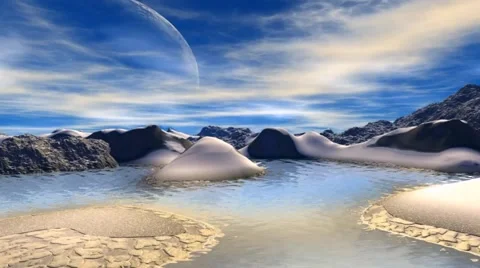 Fantasy alien planet. Rocks and  moon Stock Footage 49152539