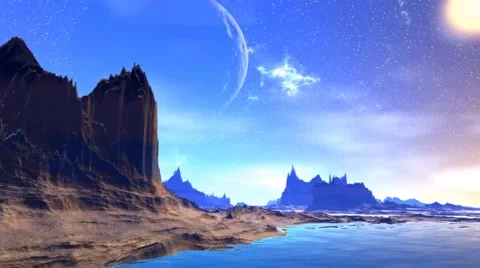 Fantasy alien planet. Rocks and  moon Stock Footage 49152665