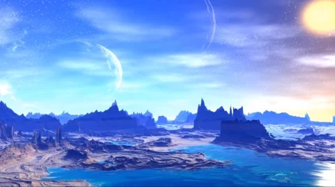 Fantasy alien planet. Rocks and  moon Stock Footage 49152669