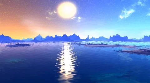 Fantasy alien planet. Rocks and lake Stock Footage 49152718