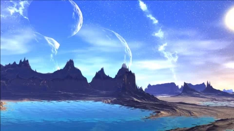 Fantasy alien planet. Rocks and  moon Stock Footage 49152773
