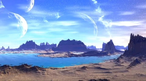Fantasy alien planet. Rocks and  moon Stock Footage 49152777
