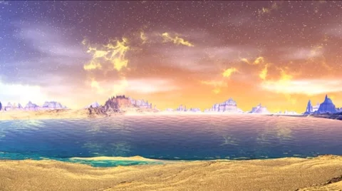Fantasy alien planet. Rocks and lake Stock Footage 49152860