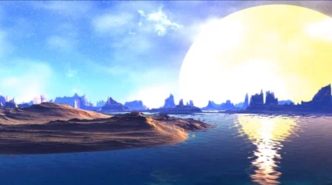 Fantasy alien planet. Rocks and lake Stock Footage 49152903