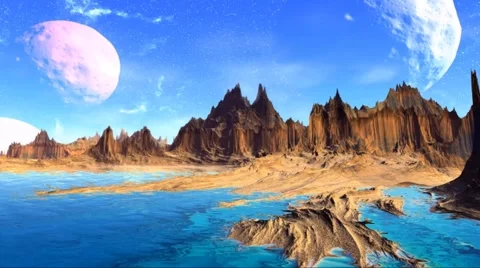 Fantasy alien planet. Rocks and  moon Stock Footage 49152926