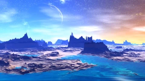 Fantasy alien planet. Rocks and  moon Stock Footage 49222432