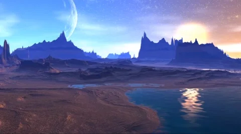Fantasy alien planet. Rocks and  moon Stock Footage 49222438