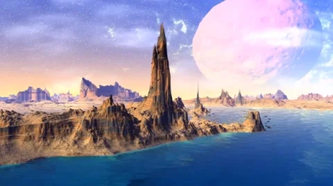 Fantasy alien planet. Rocks and  moon Stock Footage 49222445