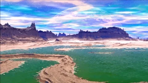 Fantasy alien planet. Rocks and lake 스톡 동영상 60108342