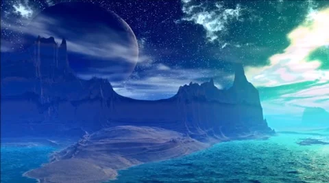 Fantasy alien planet. Rocks and lake 스톡 동영상 60108387