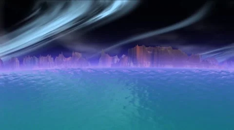 Fantasy alien planet. Rocks and lake Stock Footage 61032653