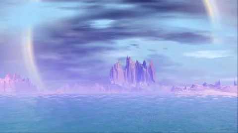 Fantasy alien planet. Rocks and lake Stock Footage 61032654