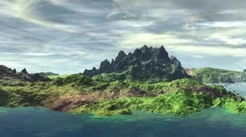 Fantasy alien planet. Rocks and lake. 3D animation Vídeos de archivo 62308155