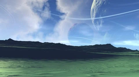 Fantasy alien planet. Rocks and lake. 3D animation 스톡 동영상 62308224