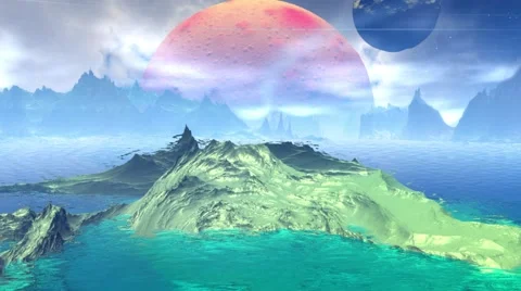Fantasy alien planet. Rocks and lake. 3D animation Vídeos de archivo 62308226