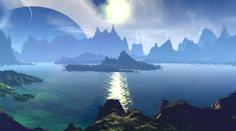 Fantasy alien planet. Rocks and lake. 3D animation Vídeos de archivo 62308257