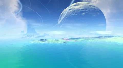 Fantasy alien planet. Rocks and lake. 3D animation Vídeos de archivo 62308283
