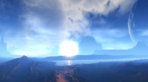 Fantasy alien planet. Rocks and lake. 3D illustration. 4K Vídeos de archivo 63751150