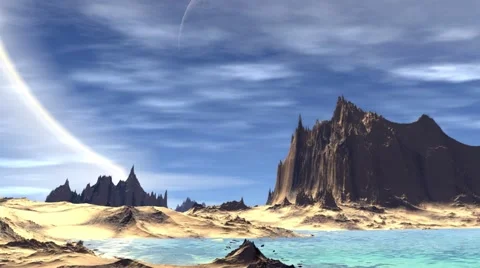 Fantasy alien planet. Rocks and lake. 3D illustration. 4K Vídeos de archivo 63752688