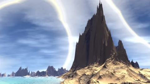 Fantasy alien planet. Rocks and lake. 3D illustration. 4K Vídeos de archivo 63753157