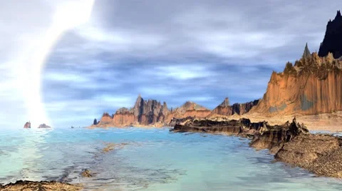 Fantasy alien planet. Rocks and lake. 3D illustration. 4K Vídeos de archivo 63753641