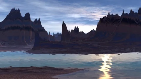 Fantasy alien planet. Rocks and lake. 3D illustration. 4K Vídeos de archivo 63760893