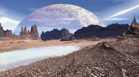 Fantasy alien planet. Rocks and lake. 3D illustration. 4K Vídeos de archivo 63761857
