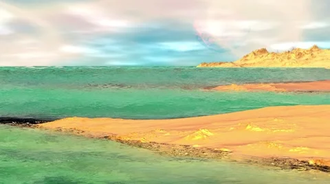 Fantasy alien planet. Rocks and lake. 3d Animation. 4К Vídeos de archivo 65289033