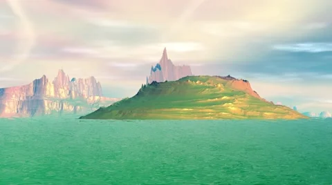 Fantasy alien planet. Rocks and lake. 3d Animation. 4К Vídeos de archivo 65289071