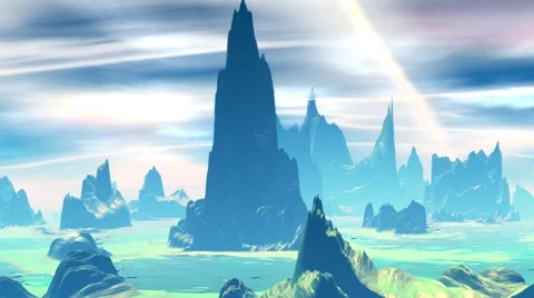 Fantasy alien planet. Rocks and lake Vídeos de archivo 68079952