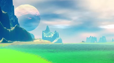 Fantasy alien planet. Rocks and lake Stock Footage 68079982