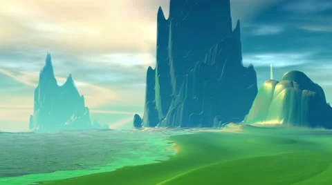 Fantasy alien planet. Rocks and lake Stock Footage 68080013