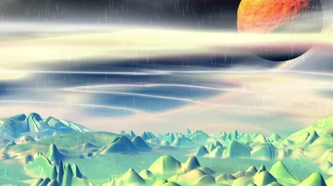 Fantasy alien planet. Rocks and lake. 3d Animation. 4К Stock Footage 69025646