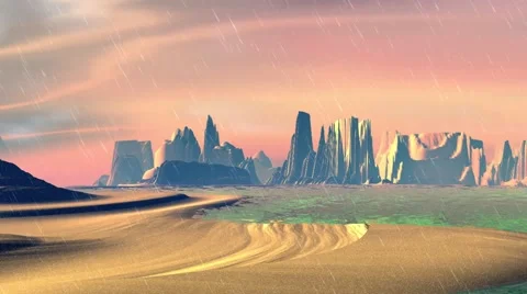 Fantasy alien planet. Rocks and lake. 3d Animation. 4К Stock Footage 69025658