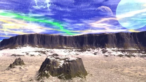Fantasy alien planet. Rocks and lake. 3d Animation. 4К 스톡 동영상 71388914