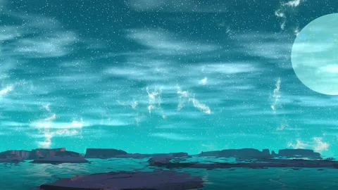 Fantasy alien planet. Rocks and lake. 3d Animation. 4К Stock Footage 105647343